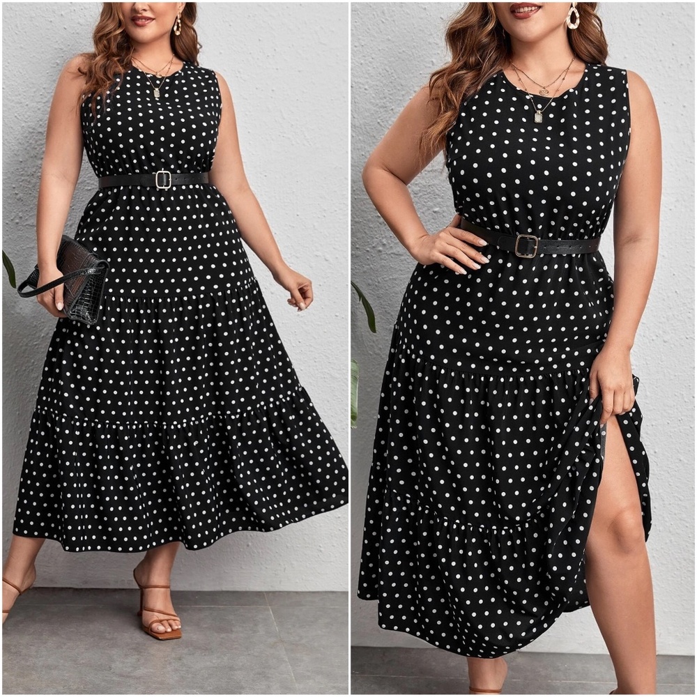 Plus Polka Dot Sleeveless Maxi Dress - Picture 2 of 7